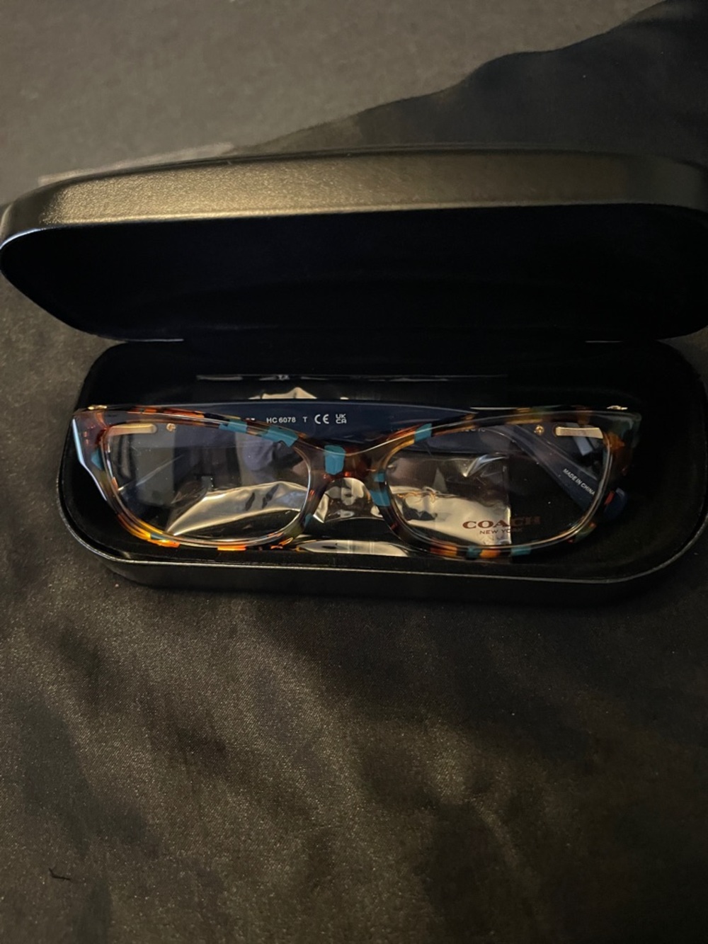 NWOT Coach Multitone Tortoiseshell Rectangular Glasses with Blue Accents